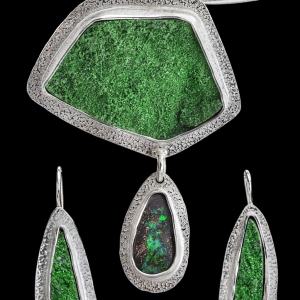 Green Garnet Drusy Pendant & Earrings