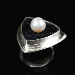 Pearl on Lava Ring by Suzanne Brown